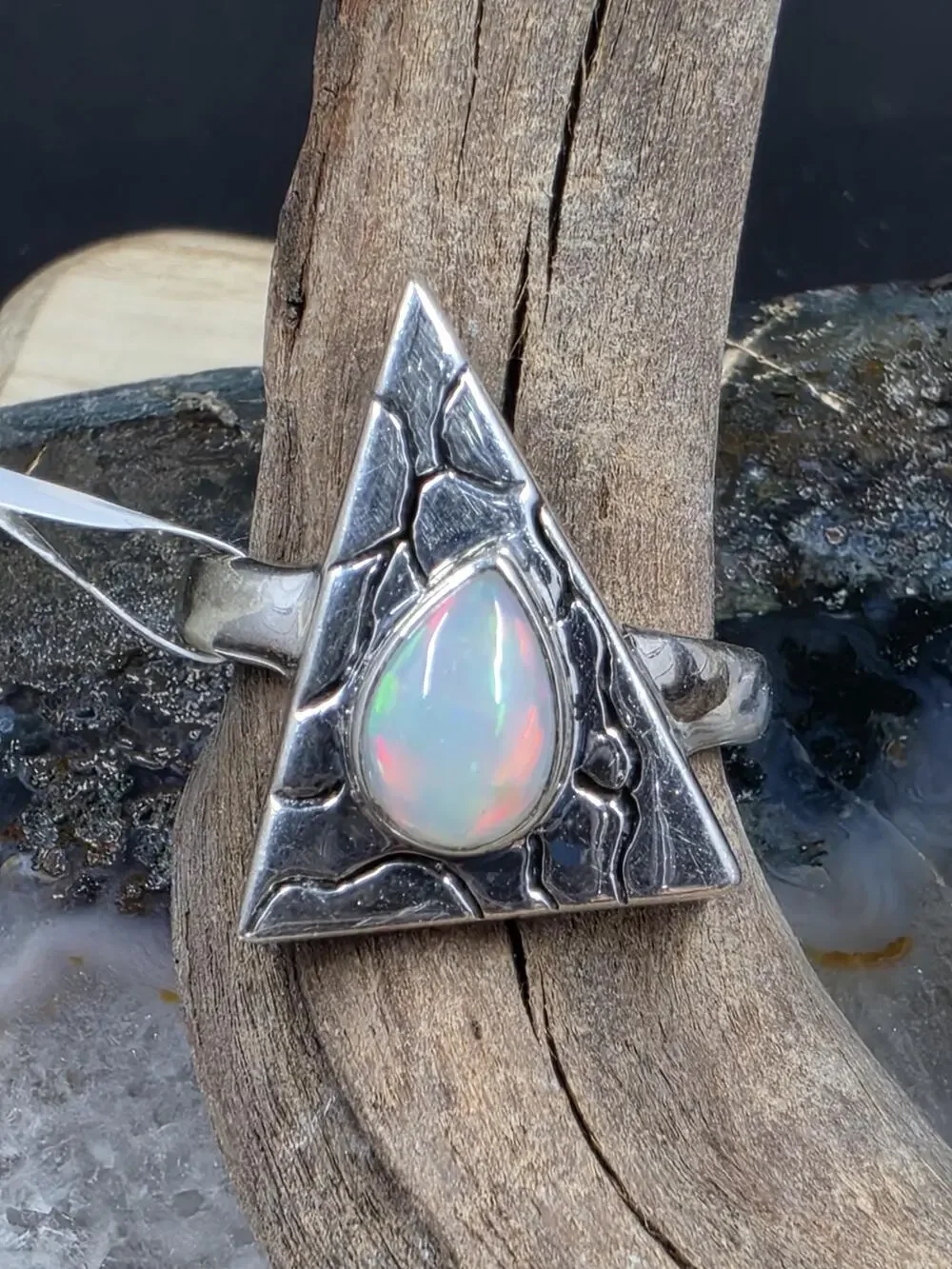 Opals sterling Silver ring size 8.75